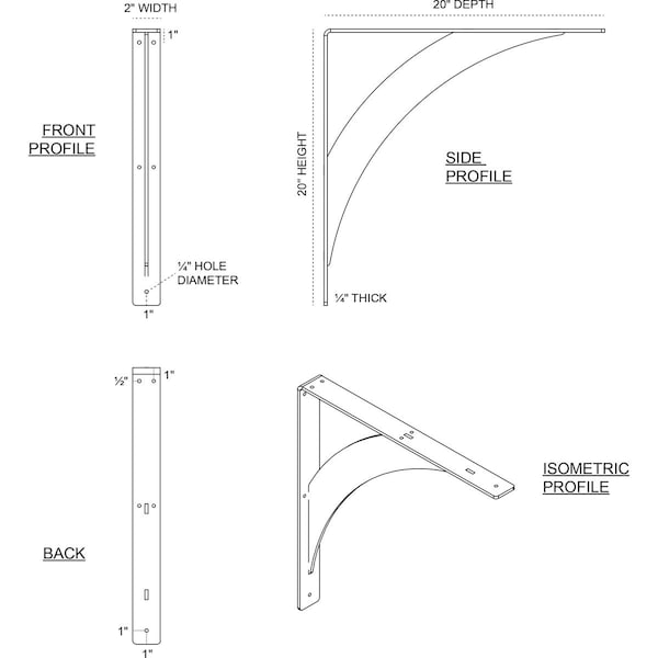 Legacy Steel Bracket, Stainless Steel 2W X 20D X 20H